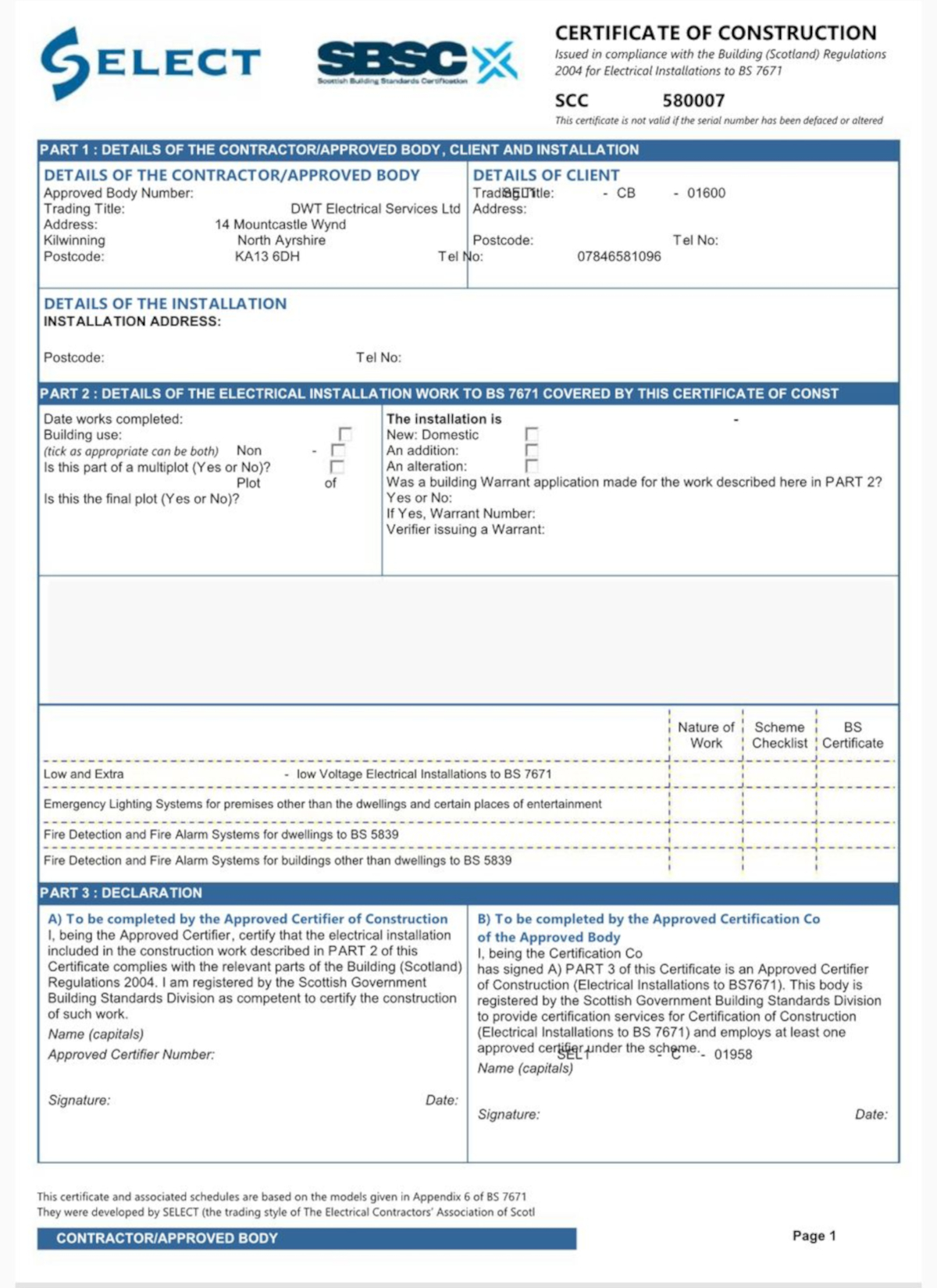 Building Certificate